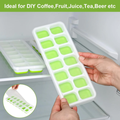 Silicone Ice Cube Trays With Lid (14 Large Cubes)