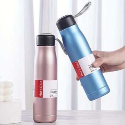 Stainless Steel Insulated Vacuum Water Bottle 550ml, Cola Shape, Leak Proof, With Strong Rope Cap | Hot & Cold Portable Thermos Water Bottle Thermo Mug Stainless Steel Vacuum Flask Mug Insulation Cup